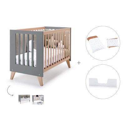 Cuna-escritorio-cama 60x120 cm madera/antracita (3en1) + textil Ariake · Nexor