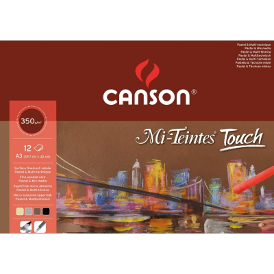 Canson Mi-Teintes Touch Bloc con 12 Hojas 350 g/m² - Tamaño 29.7 x 42cm - Superficie Microabrasiva Finamente Texturizada - Certificado FSC - Colores Surtidos