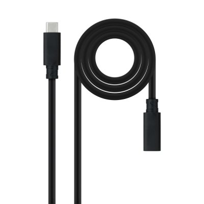 Nanocable Cable Prolongador USB-C 3.2 Macho a USB-C 3.2 Hembra - Gen2x2 20Gbp - 100W 5A - 4K 60Hz - 1 Metro - Color Negro