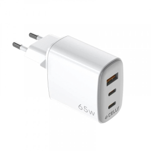 Cargador Gan Celly 1 USB, 2USB-C, 65W, blanco