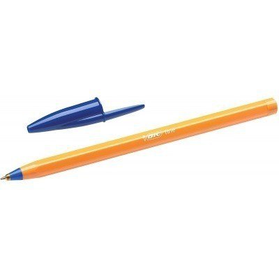 Bic Cristal Original Fine Boligrafo de Bola - Punta Redonda de 0.8mm - Trazo de 0.30mm - Tinta con Base de Aceite - Cuerpo Naranja - Color Azul