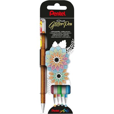 Pentel Hybrid Dual Metallic Pack de 4 Boligrafos de Bola con Tinta Gel Brillante - Punta 1mm - Trazo 0.5mm - Colores Brillantes Surtidos