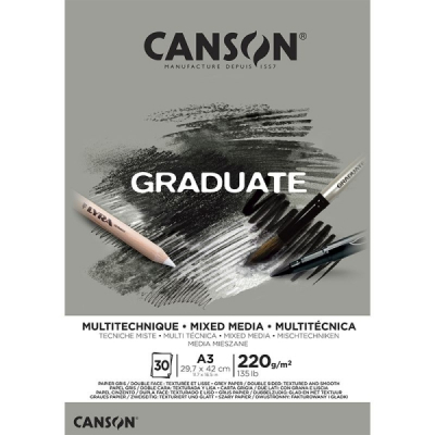 Canson Graduate Mix Media Bloc Encolado de 30 Hojas A3 - 220g - Grano Fino - Color Gris
