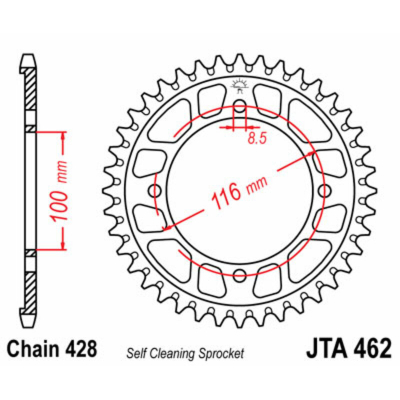 Corona JT SPROCKETS aluminio ultraligera autolimpiable 462 - Paso 428 JTA462.51