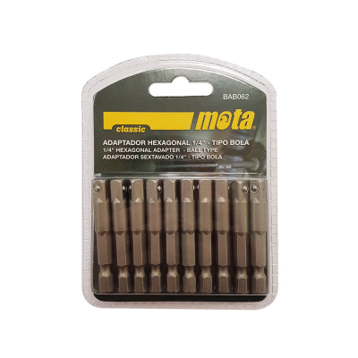 Pack 10 adaptadores hexagonal t. bola 50mm 1/4 10 unid. bab062 mota
