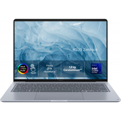 ASUS Zenbook 14 OLED UX3480AA-SU535W - Ordenador Portátil WQXGA+ 120Hz (Intel Core Ultra 7 355, 24GB RAM, 512GB SSD, Graphics, Windows 11 Home) Azul ártico - Teclado QWERTY español