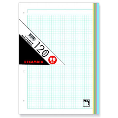 RECAMBIO DE COLORES 90 GRS. A-4 (210X297MM.) 120 HOJAS CUADRÍCULA 5X5 + GRECA 5 COLORES PACSA 21180 - Color no elegible