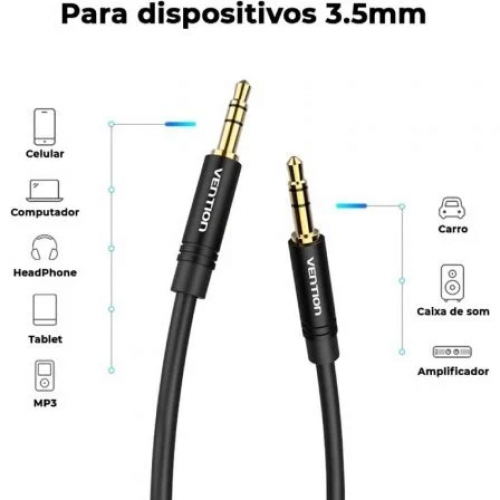 Cable Estéreo Vention BAKBD/ Jack 3.5 Macho - Jack 3.5 Macho/ 50cm/ Negro