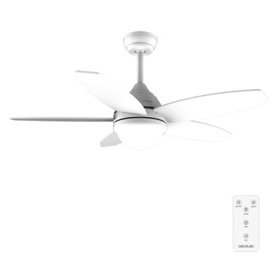 Cecotec EnergySilence Aero 4200 WhiteWood Ventilador de Techo con 5 Aspas y Luz Integrada - 49W - Diametro de 42 - 3 Tonos LED - Temporizador - 3 Velocidades - Modo Invierno - Color Blanco