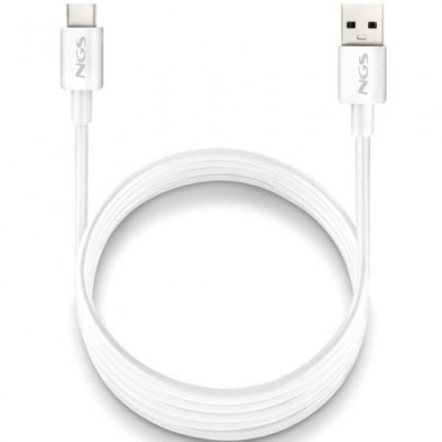 Cable USB 2.0 NGS ZYRO-AC/ USB Macho - USB Tipo-C Macho/ Hasta 15W/ 480Mbps/ 1m/ Blanco