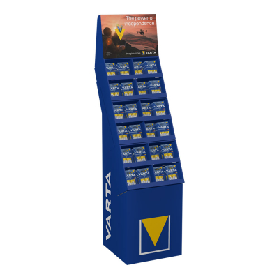 Expositor de carton de pilas varta energy 52 blisters 6xaaa lr03 + 100 blisters 6xaa lr06 varta 40x40x148cm