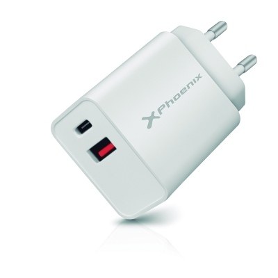 Cargador dual para movil smartphone phoenix 20w - tipo c - usb - carga rapida