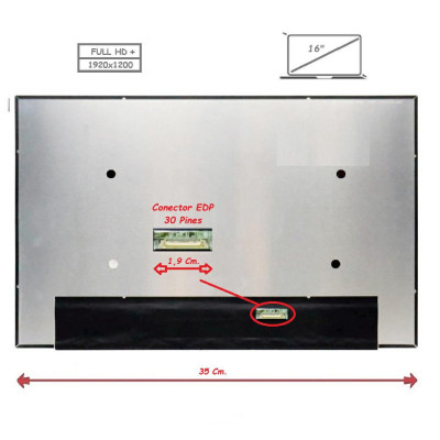 Pantalla para portátil LED 16\ Slim 30 Pines Full HD+ Sin Brackets / Sin reborde