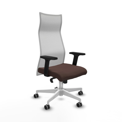Albacete malla sincro malla blanca similpiel marrón oscuro brazos 2D base blanca ruedas 65mm engomadas