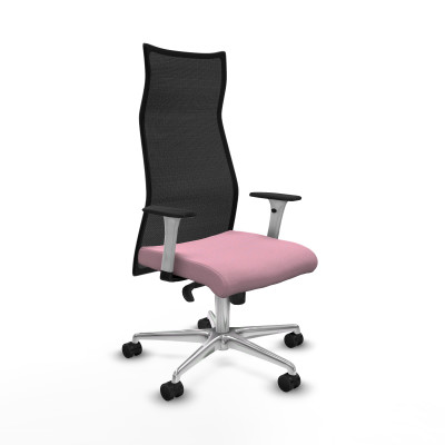 Albacete malla sincro malla negra bali rosa brazos blancos base aluminio ruedas 65 mm nailon
