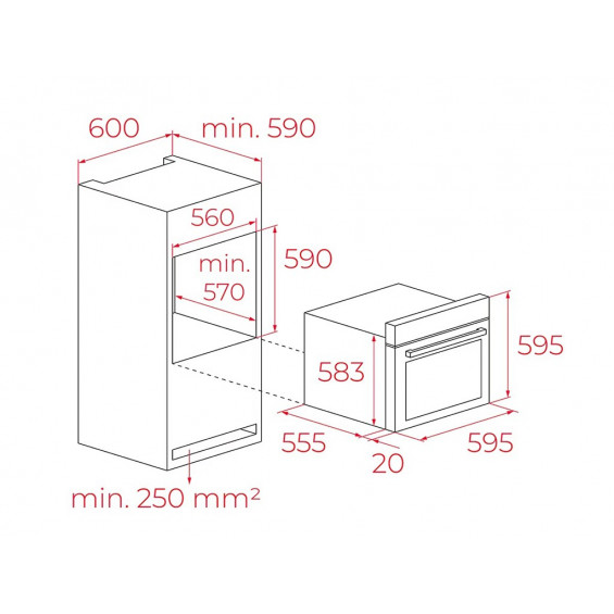Horno pirolítico Teka HBB 6375 P SS, 70 litros, 9 funciones, guías telescópicas, mandos escamoteables, 250 °C, 4 cristales, clase A+, acero inoxidable - imagen 2