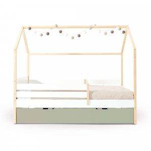 Cama-casita Montessori 90x200 cm madera con nido verde-oliva · Sogni XL