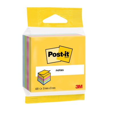 Post-It Cubo de 400 Notas Adhesivas Reposicionables - Forma Cuadrada - 51x51mm - Colores Surtidos