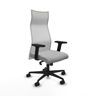 Albacete malla sincro malla blanca similpiel gris claro brazos 2D base nailon ruedas 65 mm nailon