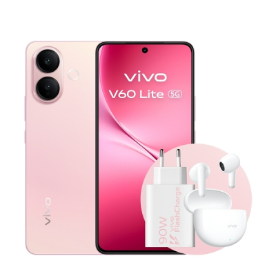 Vivo V60 Lite 5G Smartphone Pantalla 6.77 - 120Hz - 8GB - 256GB - Camara 50Mp - Bateria 6500mAh - Admite Carga de 90W - Color Rosa + Cargador y Auriculares