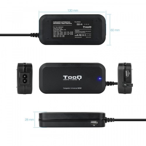 CARGADOR UNI PORTATIL TOOQ TQLC-90BS02AT 90W AUTO 2xUSB 12 C