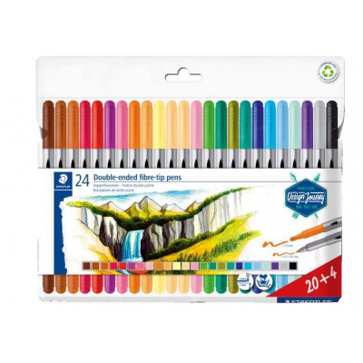 Staedtler 3200 Pack de 24 Rotuladores de Doble Punta - Resistente a la Presion - Colores Surtidos