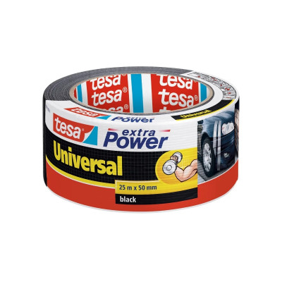 Tesa Extra Power Universal Cinta Adhesiva Americana Multiusos 50mm x 25 Metros - Fuerte Poder de Pegado - Se Rompe Facilmente con la Mano - Resistente a la Intemperie - Color Negro