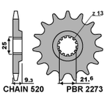 Piñón PBR 13 dientes acero standard paso 520 tipo 2273 2273 13 18NC