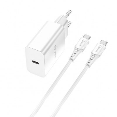 Kit cargador qcharx chronos 3a 20w puerto pd + cable tipo c a tipo c blanco
