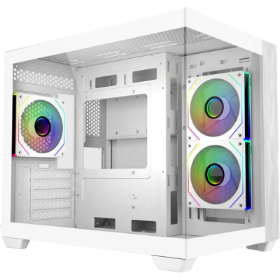 Cooler Master Elite 481 Wood Caja Minitorre - 3 Ventiladores 120mm RGB - Vista Panoramica - Soporte MicroATX/Mini-ITX - Doble Camara - Audio - 2xUSB-A - 1xUSB-C - 420x285x370mm - Color Blanco