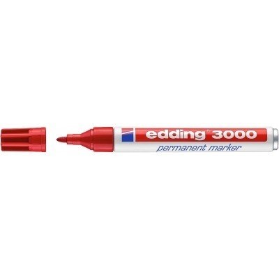 Edding 3000 Rotulador permanente - Punta redonda de 1.5mm - Trazo entre 1.5mm y 3.0mm - Recargable - Secado Instantaneo - Color Rojo