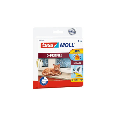 Tesa Moll Classic D-Perfil Burlete para Ventanas Perfil D 6m x 9mm x 4mm - Color Blanco