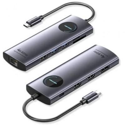 Docking USB Tipo-C Vention TQWHB/ 2xHDMI 4K/ 1xDisplayPort/ 3xUSB/ 1xUSB Tipo-C PD/ 1xRJ45/ 1xLector Tarjetas/ Gris
