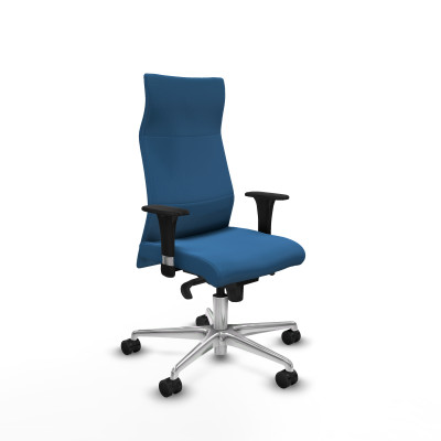 Albacete dirección sincro similpiel azul claro brazos 1D cromados base aluminio ruedas 65 nailon
