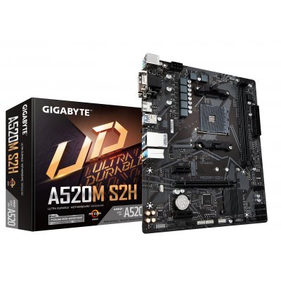 GIGABYTE Placa base A520M S2H - Soporta CPUs AMD Ryzen serie 5000 AM4, VRM digital puro de 4+3 fases, hasta 5100MHz DDR4 (OC), PCIe 3.0 x4 M.2, LAN GbE, USB 3.2 Gen 1