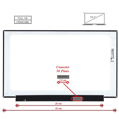 Pantalla para portátil LED 16.1 Slim 30 Pines Full HD Sin Brackets