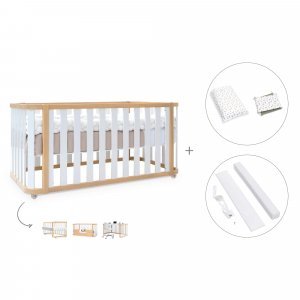 Cuna-cama colecho madera/blanca 70x140 cm (4en1) + textil Natura · Crea Plus Due Life