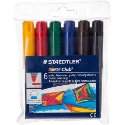 Staedtler Noris Watercolour 341 Pack de 6 Rotuladores de Gran Tamaño - Trazo 3mm Aprox - Lavable Facilmente - Tinta Base de Agua - Colores Surtidos