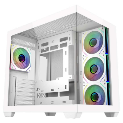 Cooler Master Elite 681 Caja Semitorre ATX/MicroATX/Mini-ITX - 4 Ventiladores 120mm RGB - Vista Panoramica - Doble Camara - Audio - 2xUSB-A - 1xUSB-C - 520x344x440mm - Color Blanco