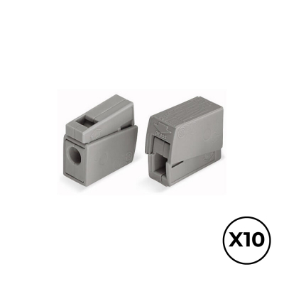 Conector rápido en linea presilla 2 vias, 1 rígido + 1 rígido, semirígido o flexible ø máximo 2,5 mm², gris, 10 uds