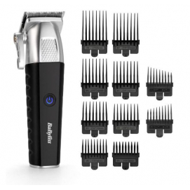 Cortapelo Babyliss E812E, 10 en 1, Lithium Power battery, 8 peines, inalámbrico, negro y acero inox