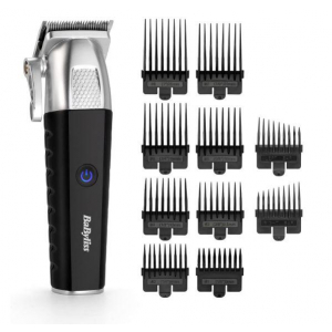 Cortapelo Babyliss E812E, 10 en 1, Lithium Power battery, 8 peines, inalámbrico, acero inox