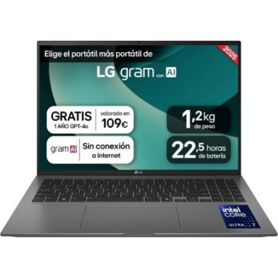Portátil LG Gram 16ZD90T-G.AX78B Intel Core Ultra 7-255H/ 16GB/ 1TB SSD/ 16/ Sin Sistema Operativo