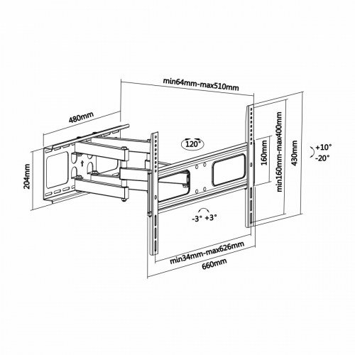 Aisens - Soporte Pro Giratorio, Inclinable y Nivelable Para Monitor/Tv 37-70 Pulgadas Negro