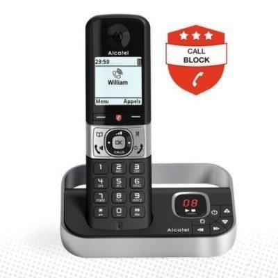 F890 Teléfono DECT Identificador de llamadas Negro, Plata