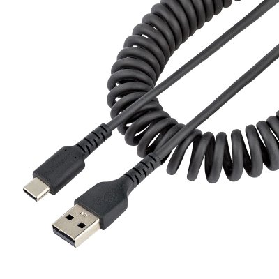 Cable de 1m de Carga USB A a USB C, Cable USB Tipo C Rizado de Carga Rápida y Servicio Pesado, Cable USB 2.0 A a USBC, de Fibra de Aramida Resistente, Negro