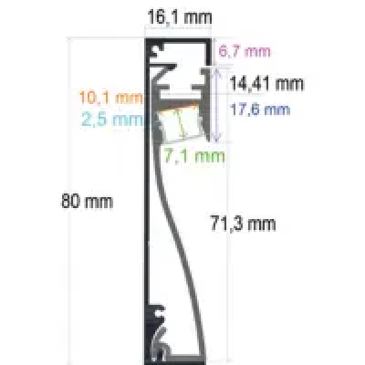 Perfil LED para rodapié o pared de 80 mm x 16,1 mm