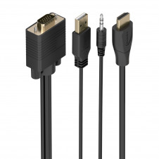 AISENS Cable Conversor HDMI a SVGA+Audio, HDMI A/M-SVGA/M+Jack 3.5/M+USB-A/M, Negro, 2.0m