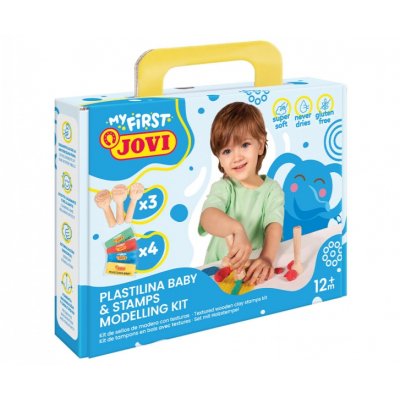 Jovi My First Plastilina Kit de Modelaje con 4 Pastillas de Plastilina 38gr + 3 Estampadores de Madera - Super Blanda - Estimula Creatividad y Sensibilidad Tactil - Fortalece Musculos de Manos y Dedos