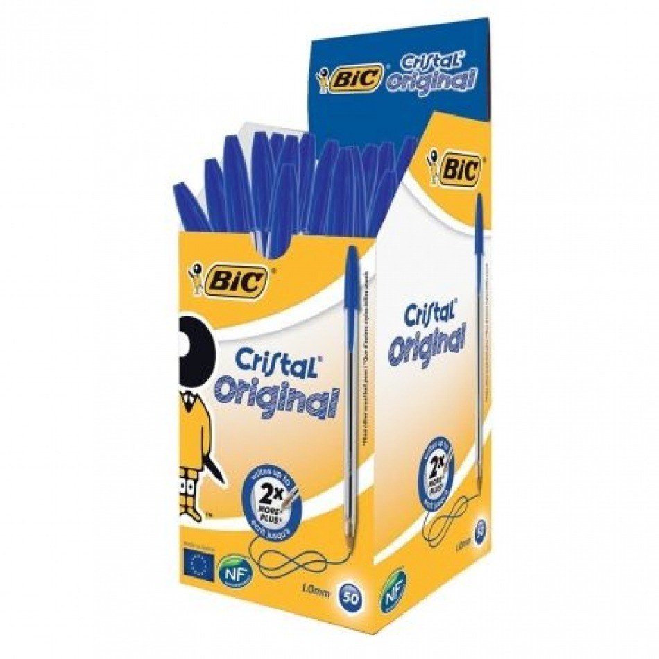 Caja de Bolígrafos de Tinta de Aceite Bic Cristal Original 8373609/ 50 unidades/ Azules